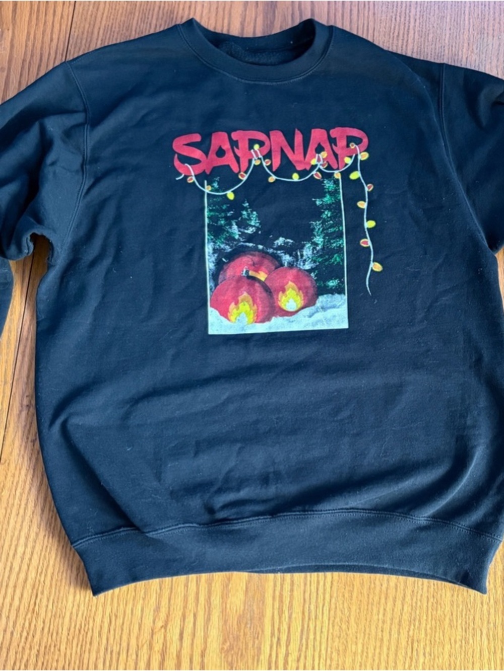 Black Graphic Sweatshirt with Red 'SAPNAP' Logo